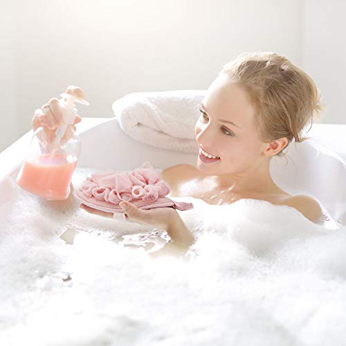 6 Pieces Bath Shower Loofah Pouf Sponge Mesh Pouf Shower Ball Exfoliating Body Loofah Pad Shower Scrubber Ball Shower Glove with Flower Bath Ball (Multi-color)