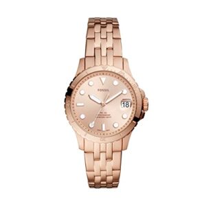 fossil women's fb-01 quartz stainless steel three-hand watch, color: rose gold (model: es4748)