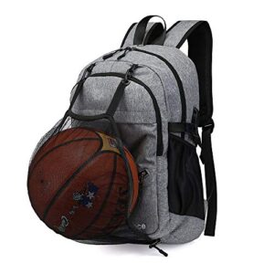 adorence basketball backpack with ball compartment(ball net, water resist) soccer bag/volleyball backpack- grey