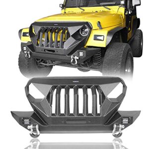 hooke road mad max front bumper grill w/ 2x 18w led lights for 1997-2006 jeep wrangler tj