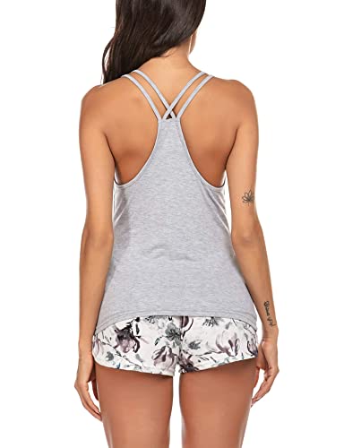 Ekouaer Pajamas Women's Cami Pajama Set Sleeveless Sleepwear Racerback PJ Sets Soft Tank Top Set with Shorts Lounge Set Light Grey Medium