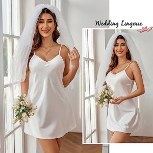 Avidlove White Satin Chemise for Women Slip Under Dress Mini Sleepwear Nightgown