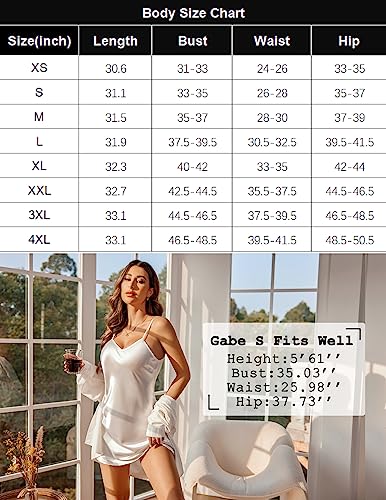 Avidlove White Satin Chemise for Women Slip Under Dress Mini Sleepwear Nightgown