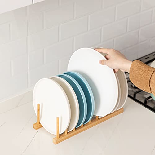 HBlife 4pcs Bamboo Dish Plate Bowl Cup Book Pot Lid Cutting Board Drying Rack Stand Drainer Storage Holder Organizer Kitchen Cabinet (Keep Dry)