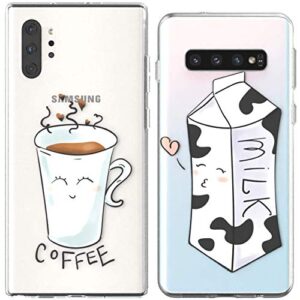 Toik Matching Couple Cases for Apple iPhone 11 Pro Xs Max Xr 10 X 8 Plus 7 6s 5s SE White Kawaii BFFs Milk Print Gift Slim Design Black Clear Lightweight TPU Boyfriend Soulmate Coffee Apple Cute