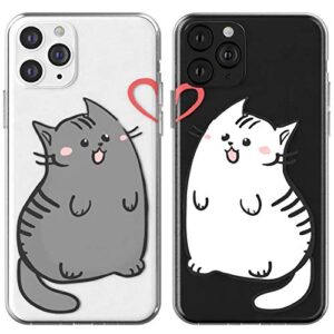 toik matching couple cases for apple iphone 11 pro xs max xr 10 x 8 plus 7 6s 5s se cats design pets lightweight gray tpu cute gift best friend boyfriend anniversary bffs white adorable