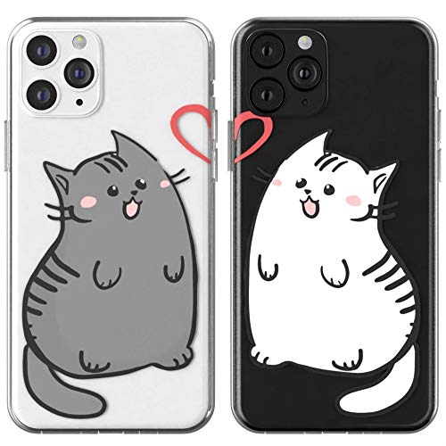 Toik Matching Couple Cases for Apple iPhone 11 Pro Xs Max Xr 10 X 8 Plus 7 6s 5s SE Cats Design Pets Lightweight Gray TPU Cute Gift Best Friend Boyfriend Anniversary BFFs White Adorable