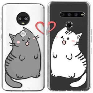 Toik Matching Couple Cases for Apple iPhone 11 Pro Xs Max Xr 10 X 8 Plus 7 6s 5s SE Cats Design Pets Lightweight Gray TPU Cute Gift Best Friend Boyfriend Anniversary BFFs White Adorable