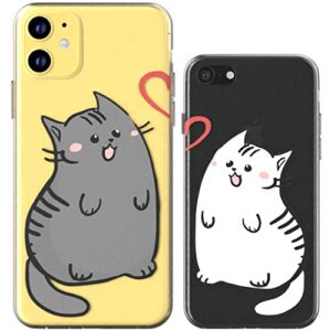 Toik Matching Couple Cases for Apple iPhone 11 Pro Xs Max Xr 10 X 8 Plus 7 6s 5s SE Cats Design Pets Lightweight Gray TPU Cute Gift Best Friend Boyfriend Anniversary BFFs White Adorable