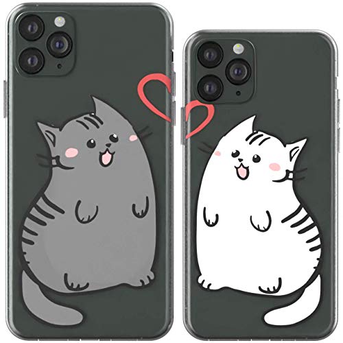 Toik Matching Couple Cases for Apple iPhone 11 Pro Xs Max Xr 10 X 8 Plus 7 6s 5s SE Cats Design Pets Lightweight Gray TPU Cute Gift Best Friend Boyfriend Anniversary BFFs White Adorable