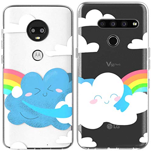 Toik Matching Couple Cases for Apple iPhone 11 Pro Xs Max Xr 10 X 8 Plus 7 6s 5s SE White Rainbow Protective Blue TPU BFFs Clear Anniversary Clouds Cute Design Hug Slim Girly Gift Relationship