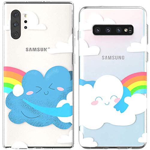 Toik Matching Couple Cases for Apple iPhone 11 Pro Xs Max Xr 10 X 8 Plus 7 6s 5s SE White Rainbow Protective Blue TPU BFFs Clear Anniversary Clouds Cute Design Hug Slim Girly Gift Relationship