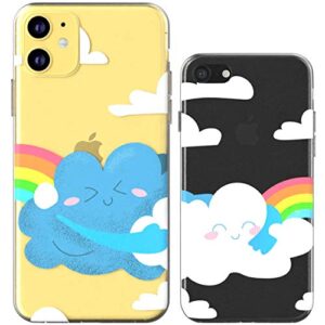 Toik Matching Couple Cases for Apple iPhone 11 Pro Xs Max Xr 10 X 8 Plus 7 6s 5s SE White Rainbow Protective Blue TPU BFFs Clear Anniversary Clouds Cute Design Hug Slim Girly Gift Relationship