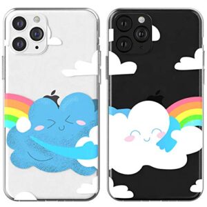 Toik Matching Couple Cases for Apple iPhone 11 Pro Xs Max Xr 10 X 8 Plus 7 6s 5s SE White Rainbow Protective Blue TPU BFFs Clear Anniversary Clouds Cute Design Hug Slim Girly Gift Relationship