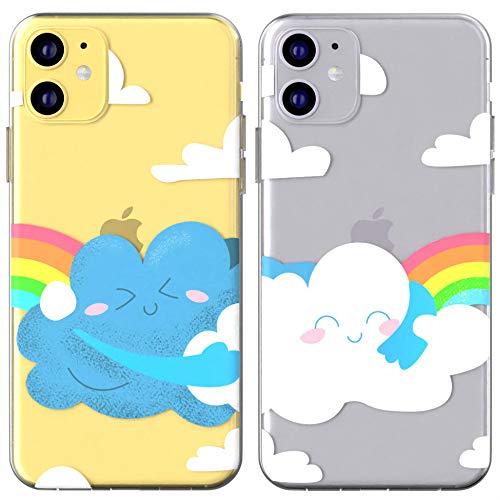 Toik Matching Couple Cases for Apple iPhone 11 Pro Xs Max Xr 10 X 8 Plus 7 6s 5s SE White Rainbow Protective Blue TPU BFFs Clear Anniversary Clouds Cute Design Hug Slim Girly Gift Relationship