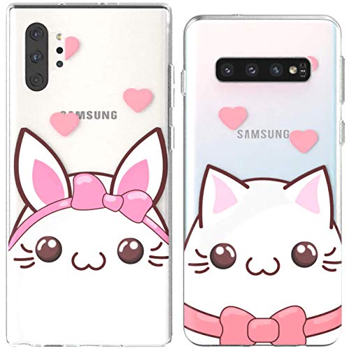 Toik Matching Couple Cases for Apple iPhone 11 Pro Xs Max Xr 10 X 8 Plus 7 6s 5s SE Kawaii Flexible Design Cat Clear Girlfriend Cute TPU Lovely Protective Gift Print Silicone Bow Bunny