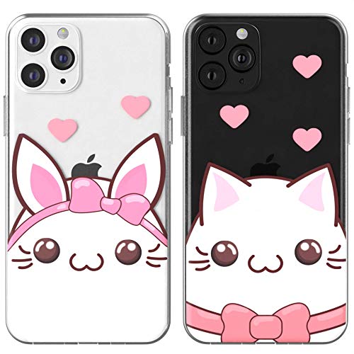 Toik Matching Couple Cases for Apple iPhone 11 Pro Xs Max Xr 10 X 8 Plus 7 6s 5s SE Kawaii Flexible Design Cat Clear Girlfriend Cute TPU Lovely Protective Gift Print Silicone Bow Bunny