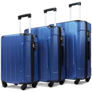 merax luggage sets clearance with tsa lock, expandable 3 piece lightweight suitcase set 20inch 24inch 28inch (blue)