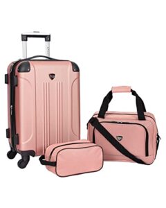 travelers club chicago hardside expandable spinner luggages, rose gold, 3 piece set