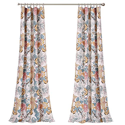 Lush Decor Sydney Curtains | Floral Garden Room Darkening Window Set for Living, Dining, Bedroom x 52”, Blue and Yellow, 108" L Panel Pair, Blue & Yellow