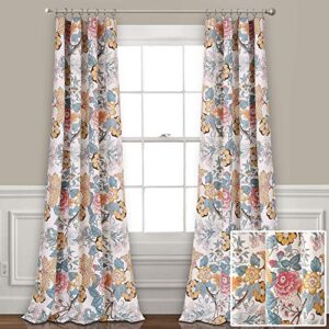 Lush Decor Sydney Curtains | Floral Garden Room Darkening Window Set for Living, Dining, Bedroom x 52”, Blue and Yellow, 108" L Panel Pair, Blue & Yellow