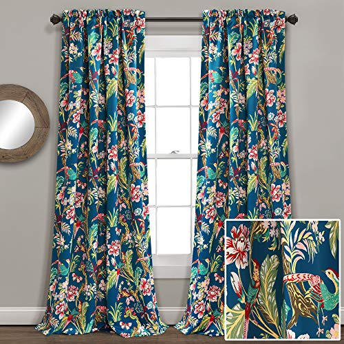 Lush Decor, Navy Curtains Dolores Darkening Window Set for Living, Dining Room, Bedroom, 84" x 52", 84 in x 52 in Panel Pair