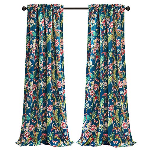 Lush Decor, Navy Curtains Dolores Darkening Window Set for Living, Dining Room, Bedroom, 84" x 52", 84 in x 52 in Panel Pair