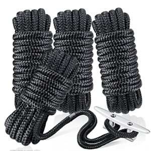 dock lines & ropes boat accessories - 4 pack 3/8" x 15' double braided nylon dock lines with 12” loop excellent 5800 lbs breaking strength marine rope for kayak pontoon boats up to 30ft boating gifts