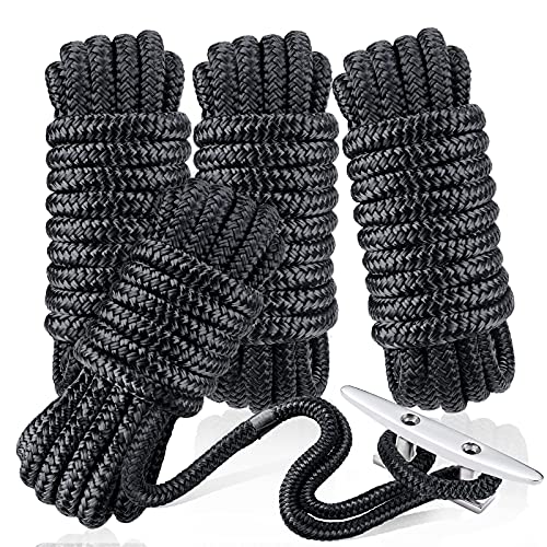 Dock Lines & Ropes Boat Accessories - 4 Pack 3/8" x 15' Double Braided Nylon Dock Lines with 12” Loop Excellent 5800 lbs Breaking Strength Marine Rope for Kayak Pontoon Boats up to 30ft Boating Gifts