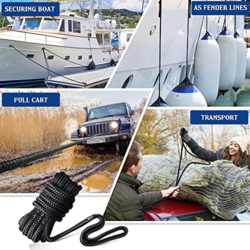 Dock Lines & Ropes Boat Accessories - 4 Pack 3/8" x 15' Double Braided Nylon Dock Lines with 12” Loop Excellent 5800 lbs Breaking Strength Marine Rope for Kayak Pontoon Boats up to 30ft Boating Gifts