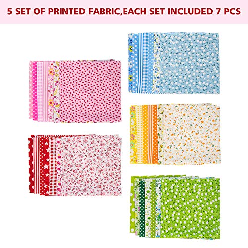 AUEAR, 35 Pack Cotton Print Fabric Bundle Squares 9.8"x9.8" Quilting Sewing Floral Precut Sheets for DIY Sewing Scrapbooking Quilting Dot Pattern (Bright Colors: Red & Blue & Yellow & Pink & Green)