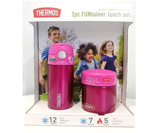 Thermos FUNtainer Lunch Set Bottle and Food Jar for Kids BPA Free Dishwasher Safe, 2 PC (Pink, 2 PC Set)