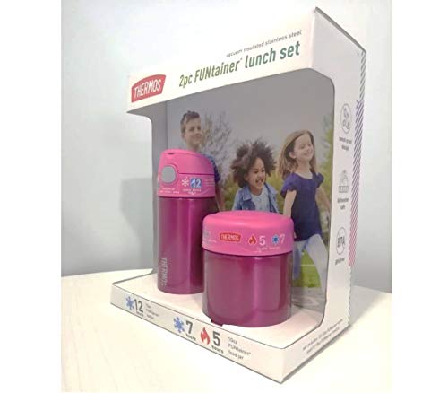 Thermos FUNtainer Lunch Set Bottle and Food Jar for Kids BPA Free Dishwasher Safe, 2 PC (Pink, 2 PC Set)