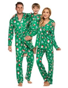 ekouaer womens pajama sets for christmas santa claus family pjs sets button up classic nightwear (women/green,l)