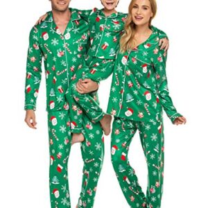 Ekouaer Womens Pajama Sets for Christmas Santa Claus Family Pjs Sets Button Up Classic Nightwear (Women/Green,L)