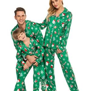 Ekouaer Womens Pajama Sets for Christmas Santa Claus Family Pjs Sets Button Up Classic Nightwear (Women/Green,L)