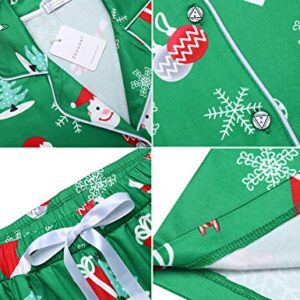 Ekouaer Womens Pajama Sets for Christmas Santa Claus Family Pjs Sets Button Up Classic Nightwear (Women/Green,L)