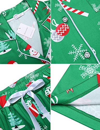 Ekouaer Womens Pajama Sets for Christmas Santa Claus Family Pjs Sets Button Up Classic Nightwear (Women/Green,L)