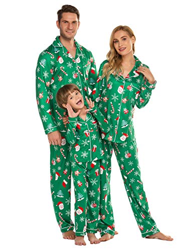 Ekouaer Womens Pajama Sets for Christmas Santa Claus Family Pjs Sets Button Up Classic Nightwear (Women/Green,L)