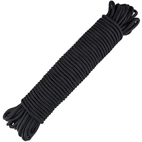 jijAcraft Nylon Rope,100 Feet Black Nylon Rope,1/4 Inch Solid Braided Rope Thick Strong Nylon Rope for Multi-Purpose Tie Down,Clothesline,Gardening,Craft Projects