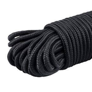 jijAcraft Nylon Rope,100 Feet Black Nylon Rope,1/4 Inch Solid Braided Rope Thick Strong Nylon Rope for Multi-Purpose Tie Down,Clothesline,Gardening,Craft Projects