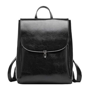 heshe women’s leather backpack casual style flap backpacks daypack for ladies (black)