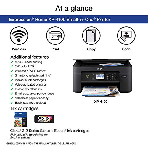 Epson Expression Home XP-4100 Wireless Color Printer with Scanner and Copier (Renewed)