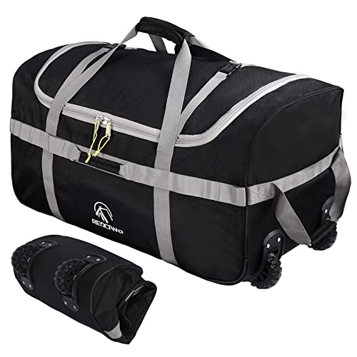 REDCAMP Foldable Duffle Bag with Wheels 120L 30", 1680D Oxford Collapsible Extra Large Duffel Bag with Rollers for Camping Travel Gear, Black