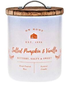 dw home richly scented candle salted pumpkin + vanilla in glass jar with wooden lid, 8.5 oz.