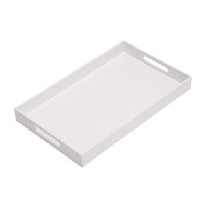 glossy white sturdy acrylic serving tray with handles-12x20 inch-serving coffee appetizer breakfast-kitchen countertop tray-makeup drawer organizer-vanity table tray-ottoman tray-decorative tray