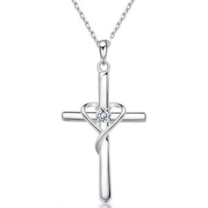 AmorAime 925 Sterling Silver Cross Necklace for Women Men 5A CZ Birthstone Necklaces Gifts for Mother's Day, Birthday or Anniversary