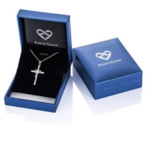 AmorAime 925 Sterling Silver Cross Necklace for Women Men 5A CZ Birthstone Necklaces Gifts for Mother's Day, Birthday or Anniversary