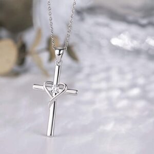 AmorAime 925 Sterling Silver Cross Necklace for Women Men 5A CZ Birthstone Necklaces Gifts for Mother's Day, Birthday or Anniversary