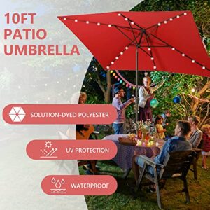 Aok Garden 6.5x10 ft Patio Umbrella with Solar Lights - Rectangular Picnic Table Aluminum Pole Umbrella, 6-8 Chairs Outdoor Tilt Umbrella 30 LED for Lawn Backyard, Deck, Pool and Beach, Red